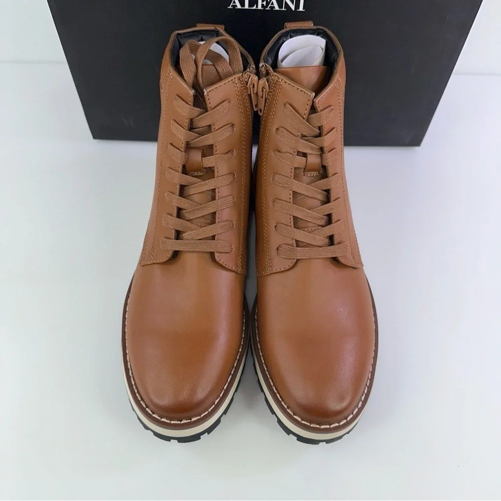 Alfani Men's Andres Lace Up Ankle Boot Leather Tan Size 8.5M
